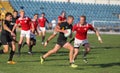 ODESSA, UKRAINE -2020.10.17 - Final of Ukrainian rugby championship CREDO Odessa - red, OLYMPIK Kharkiv black Intense struggle