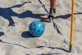 Odessa, Ukraine-July 25, 2020: Beach Soccer Championship among amateur women on beach. Soccer in sand. Young beautiful girls