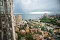 Odessa, Ukraine - July 05, 2021: Beautiful panoramic aerial view of the sea city Odessa and Arcadia beach on a sunny spring day. Royalty Free Stock Photo