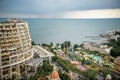 Odessa, Ukraine - July 05, 2021: Beautiful panoramic aerial view of the sea city Odessa and Arcadia beach on a sunny spring day. Royalty Free Stock Photo