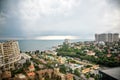 Odessa, Ukraine - July 05, 2021: Beautiful panoramic aerial view of the sea city Odessa and Arcadia beach on a sunny spring day. Royalty Free Stock Photo