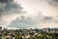 Odessa, Ukraine - July 05, 2021: Beautiful panoramic aerial view of the sea city Odessa and Arcadia beach on a sunny spring day. Royalty Free Stock Photo