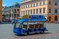 Odessa, Ukraine. July 22.2021. Blue tourist bus, old town, sightseeing tour of historical landmarks