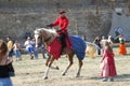 ODESSA, UKRAINE - JULY 20, 2019: Equestrian traditional competitions at knight`s festival in fortress Akkerman Belgorod-Dniester. Royalty Free Stock Photo