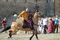 ODESSA, UKRAINE - JULY 20, 2019: Equestrian traditional competitions at knight`s festival in fortress Akkerman Belgorod-Dniester. Royalty Free Stock Photo