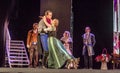 ODESSA, UKRAINE - July 14, 2019: Group of actors in action on stage of Odessa Opera and Ballet Theater during performance of