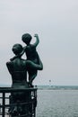 Odessa Ukraine July 2021. Monument to waiting seaman's wife. Sculpture of a family seeing off the ship. Monument to his
