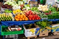 Odessa, Ukraine - July 18, 2019. Privoz market. Fresh organic vegetables and greens on the grocery market Royalty Free Stock Photo