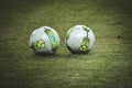 ODESSA, UKRAINE - July 21, 2018: Soccer balls New Balance on the field during the finals of the Ukrainian 2018 Supercup between Royalty Free Stock Photo