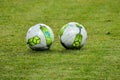 ODESSA, UKRAINE - July 21, 2018: Soccer balls New Balance on the field during the finals of the Ukrainian 2018 Supercup between Royalty Free Stock Photo