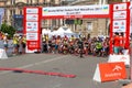 Marathon with children. Kid runners at starting line at summer maraton Royalty Free Stock Photo