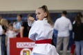 ODESSA, UKRAINE - JUNE 3, 22023: Participants in karate competition among children. Many children participate in martial arts