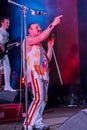 ODESSA, UKRAINE - MARCH 16, 2019: Rock concert Queen tribute show, Bohemian night of the Queen. Rock band copies the performance