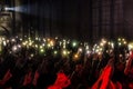 ODESSA, UKRAINE - March 23, 2019: viewers in auditorium of concert hall emotionally meet their favorite performers. Audience in