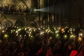 ODESSA, UKRAINE - March 23, 2019: viewers in auditorium of concert hall emotionally meet their favorite performers. Audience in