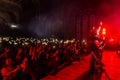 ODESSA, UKRAINE - March 23, 2019: viewers in auditorium of concert hall emotionally meet their favorite performers. Audience in