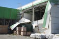 ODESSA, UKRAINE - MAY 9, 2022: As result of shelling, rocket hit ACHAN shopping center. Destruction in shopping center after being