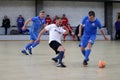 Odessa, Ukraine- May 29, 2020: Cup playoff match match in futsal among veterans 50+. Futsal on large stage of sports hall,