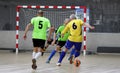 Odessa, Ukraine- May 29, 2020: Cup playoff match match in futsal among veterans 50+. Futsal on large stage of sports hall,