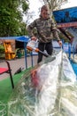 Odessa, Ukraine - May 6, 2019. Little children in an inflatable balloon, having fun on the water. The ball in the water - Royalty Free Stock Photo