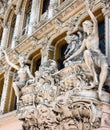 Odessa, Ukraine: sculptures of modernist style on the balcony of Odessa passage - old covered mall and architectural monument