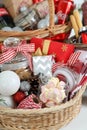 Odessa, Ukraine - November 10, 2021: Concept of gift with Christmas basket, close up