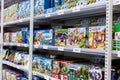 Odessa, Ukraine - November 9, 2021: Shelf with Lego, children`s constructor in assortment inside the family shopping supermarket