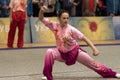 ODESSA, UKRAINE - October 1, 2019: Wushu athlete during the Wushu competition among children. Young athletes in competitions Royalty Free Stock Photo