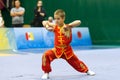 ODESSA, UKRAINE - October 1, 2019: Wushu athlete during the Wushu competition among children. Young athletes in competitions Royalty Free Stock Photo