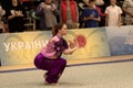 ODESSA, UKRAINE - October 1, 2019: Wushu athlete during the Wushu competition among children. Young athletes in competitions