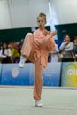 ODESSA, UKRAINE - October 1, 2019: Wushu athlete during the Wushu competition among children. Young athletes in competitions Royalty Free Stock Photo