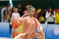 ODESSA, UKRAINE - October 1, 2019: Wushu athlete during the Wushu competition among children. Young athletes in competitions