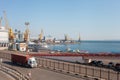Odessa, Ukraine, 08.10.2021 Seaport, unloading, cargo transportation, heavy cargo, truck. Goods from ship to the car
