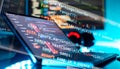 Notebook coding background business data analytics programming online, digital world technology