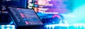 Notebook coding background business data analytics programming online, digital world technology