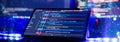 Notebook coding background business data analytics programming online, digital world technology