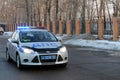 The car of the road patrol service of the police on patrol of the highway