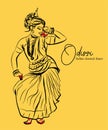 Indian classical dance odissi sketch or vector illustration.