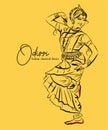 Indian classical dance odissi sketch or vector illustration. Royalty Free Stock Photo