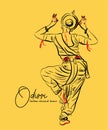 Indian classical dance odissi sketch or vector illustration.