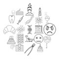 Odontic icons set, outline style