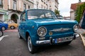 Blue Fiat 850 close up shot at the local veteran car show.