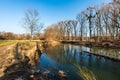 Odra river with meadow and trees around in early springtime CHKO Poodri in Czech republic