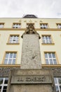 The statue of Jan Amos Komensky, the philosopher, writer and the Teacher of the Nations, in front of the school building Skola in