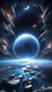 Odyssey Beyond Limits: Navigating DataEclipse Quantum. AI generate Royalty Free Stock Photo