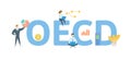 OECD, Organisation for Economic Co-operation and Development. Concept with keyword, people and icons. Flat vector
