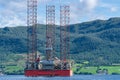 Oilplatform inside the Norwegian fjord for maintance at ships yard