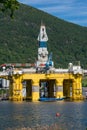 Oilplatform inside the Norwegian fjord for maintance at ships yard