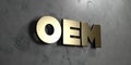 Oem - Gold sign mounted on glossy marble wall - 3D rendered royalty free stock illustration Royalty Free Stock Photo