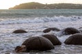 ÃÅoeraki boulders on the Pacific coast. South Island, New Zealand Royalty Free Stock Photo